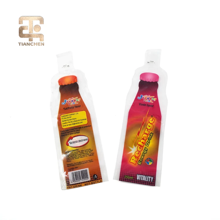 Hot Selling Fruit Mango Shaped Transparent fruit juice plastic soft tube bag for ice pop Liquid Juice Plastic Packaging Bags