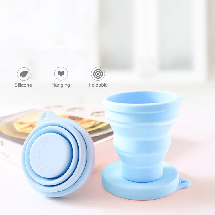 Portable OEM Custom Logo Reusable Collapsible Travel Coffee Mug Silicone Foldable Coffee Mug Cup With Lid