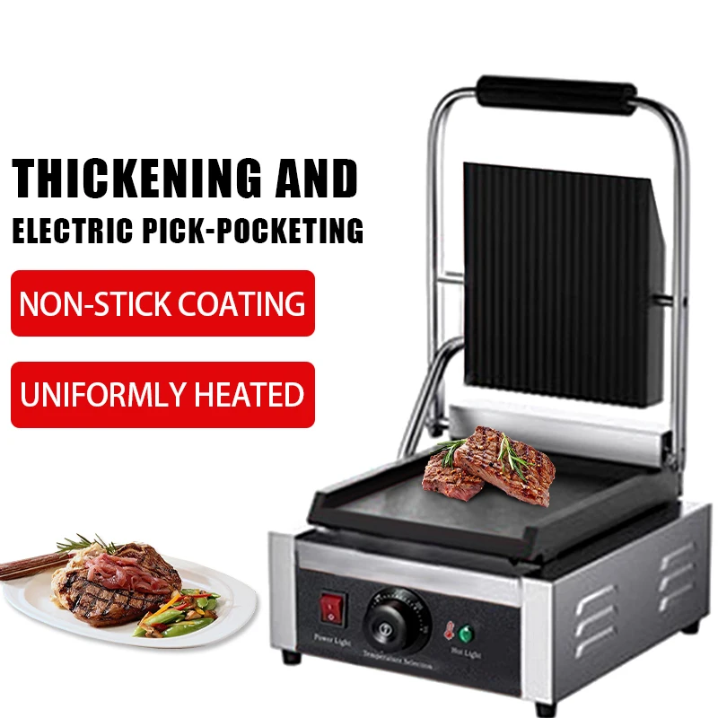 Pickpocket Panini Machine Commercial Steak Stove Electric Stove Platen Single Head Platen Black Motor New Product 2020 15 2200
