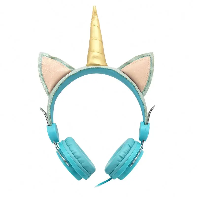 New arrive cute small kids wired headphones lovely unicorn wired headset with microphone for children