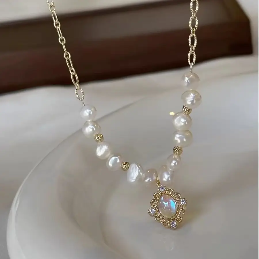 2024 новый 925 серебряный материал высокого качества дизайн сверкающий Циркон жемчужное Золотое зеркало кулон ожерелье