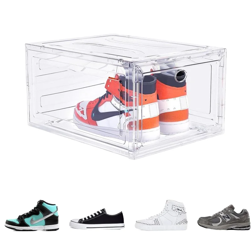 Classic Rectangle Design Magnetic Plastic Shoe Storage Box Multifunctional Covered Display Cabinet for Shoes