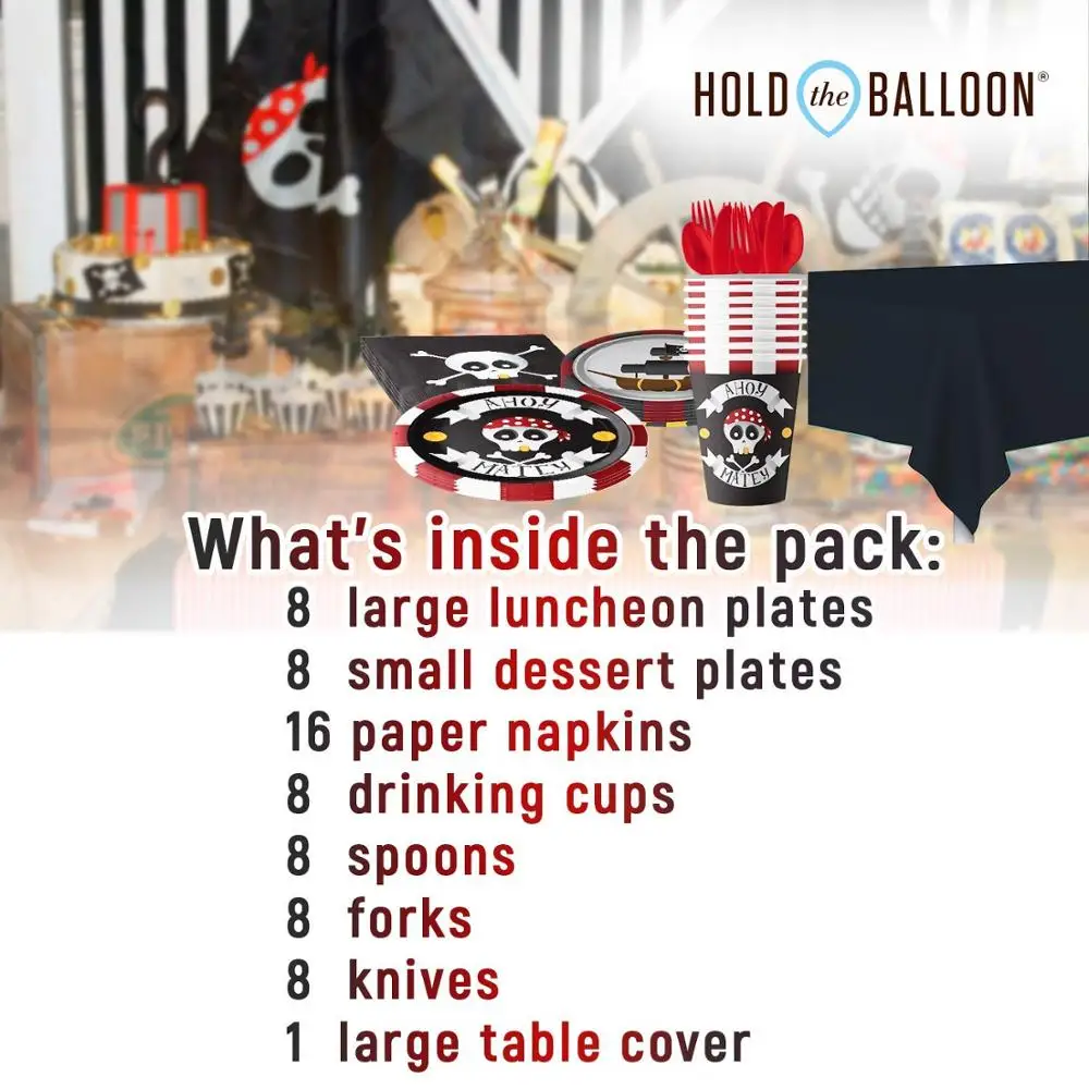 PARTYCOOL Kids Birthday Party Supplies pirate tableware set for pirate themed birthday party decor