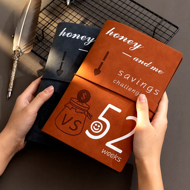 Custom Logo Savings Envelope Loose-Leaf PU Leather Budget Binder Organizer/Planner 52 week money saving challenge binder