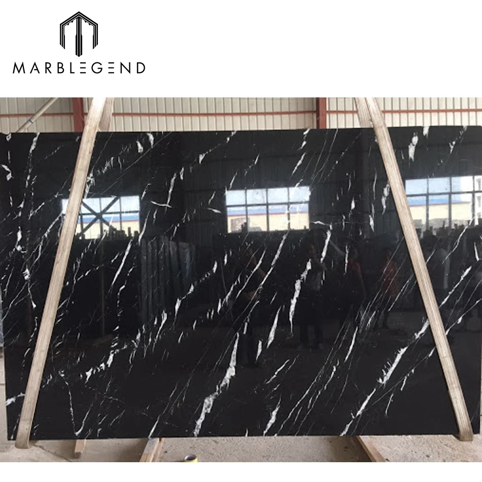 Honed surface Chinese natural stone matt nero marquina black marble slab