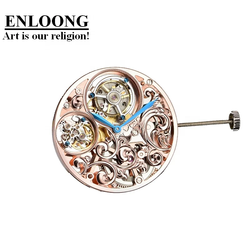 2020 ENLOONG Real Luxury Skeleton Double Tourbillon Movement with Manual Winding OEM ELT0583 Silver Tourbillon Watch Movement
