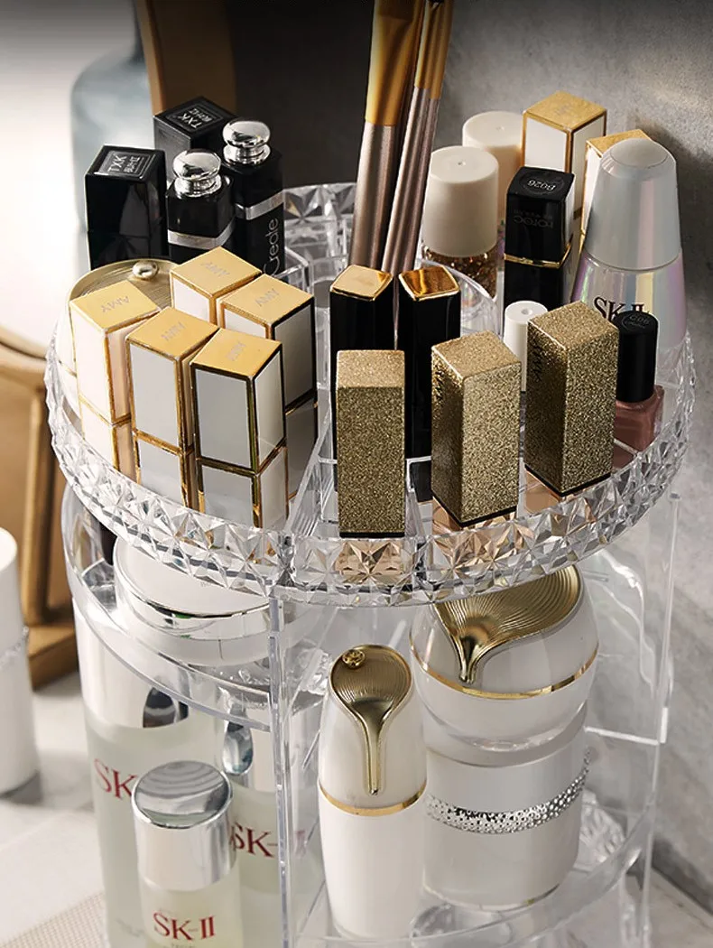 Hot Sale 360 Degrees Rotating Adjustable Cosmetic Storage Box Makeup Organizer for Lipsticks Skincare Jewelry