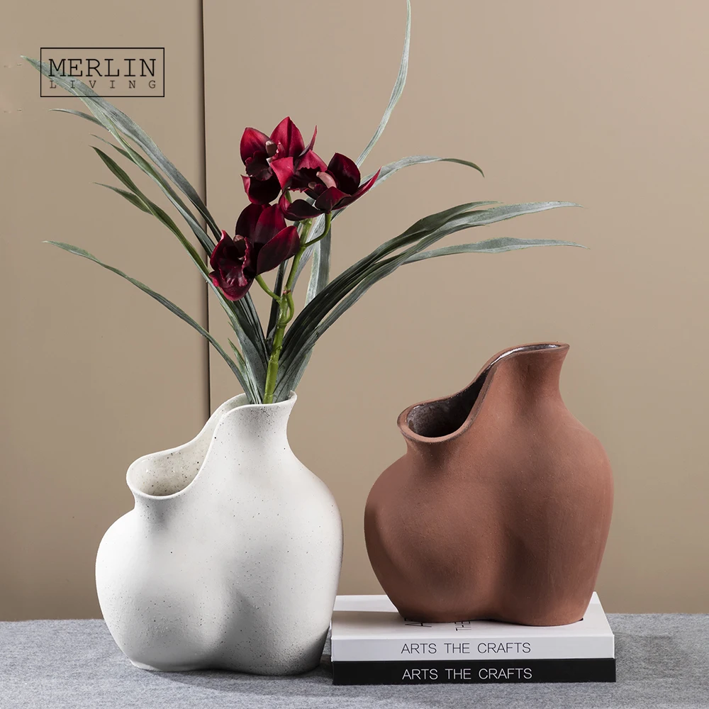 Merlin Living Room Decor White Flower Vase Decor Ceramic Vase With Color Soil Grit Nordic Vase