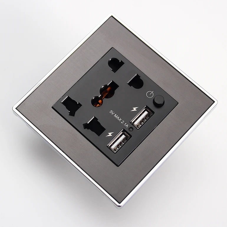 Modular 3-pin Universal + 2-pin Power Supply Smart Hotel Home Use Electrical Wall Socket with Wall-mounted 2 USB Charging Outlet