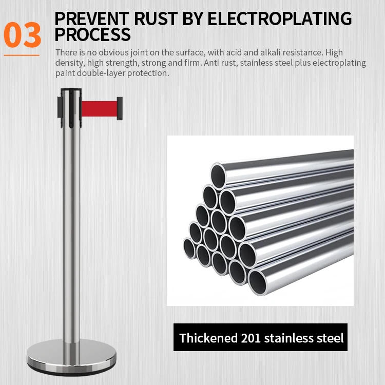 Roadway Products Stainless Queue Pole Road Safety Crowd Control Barrier
