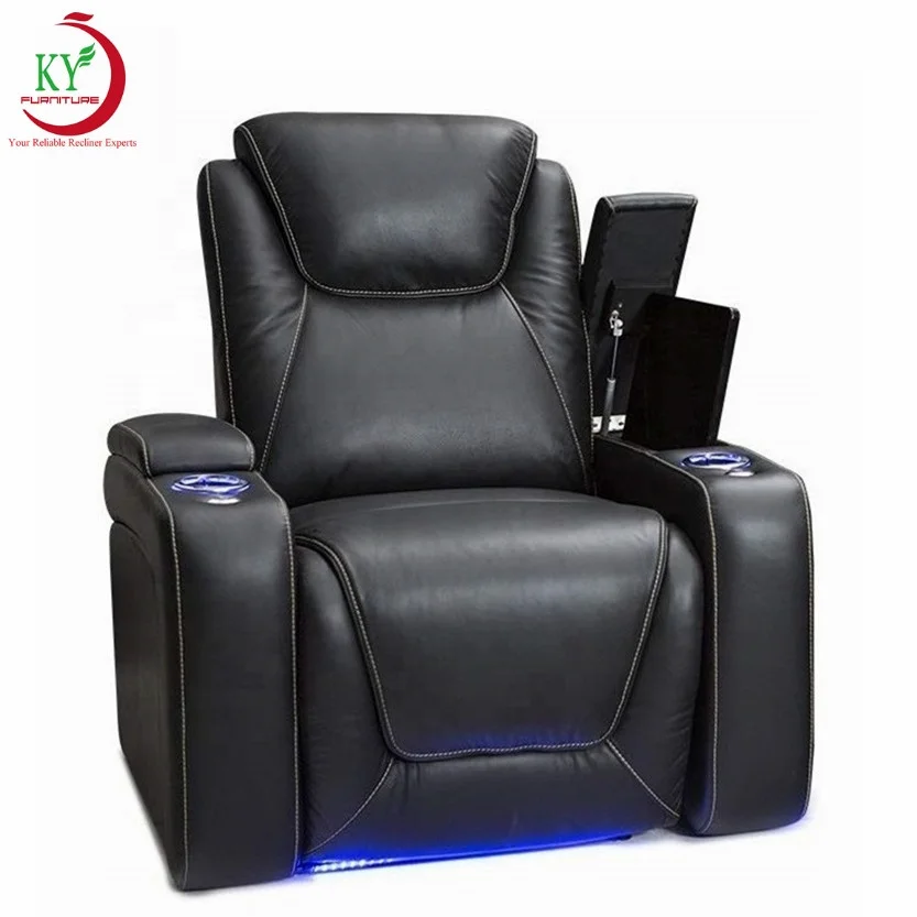 Geeksofa Furniture Home Theater Seating Reclining Leather Motion Recliner Sofa With LED Light And Cup Holder For Cinema Set