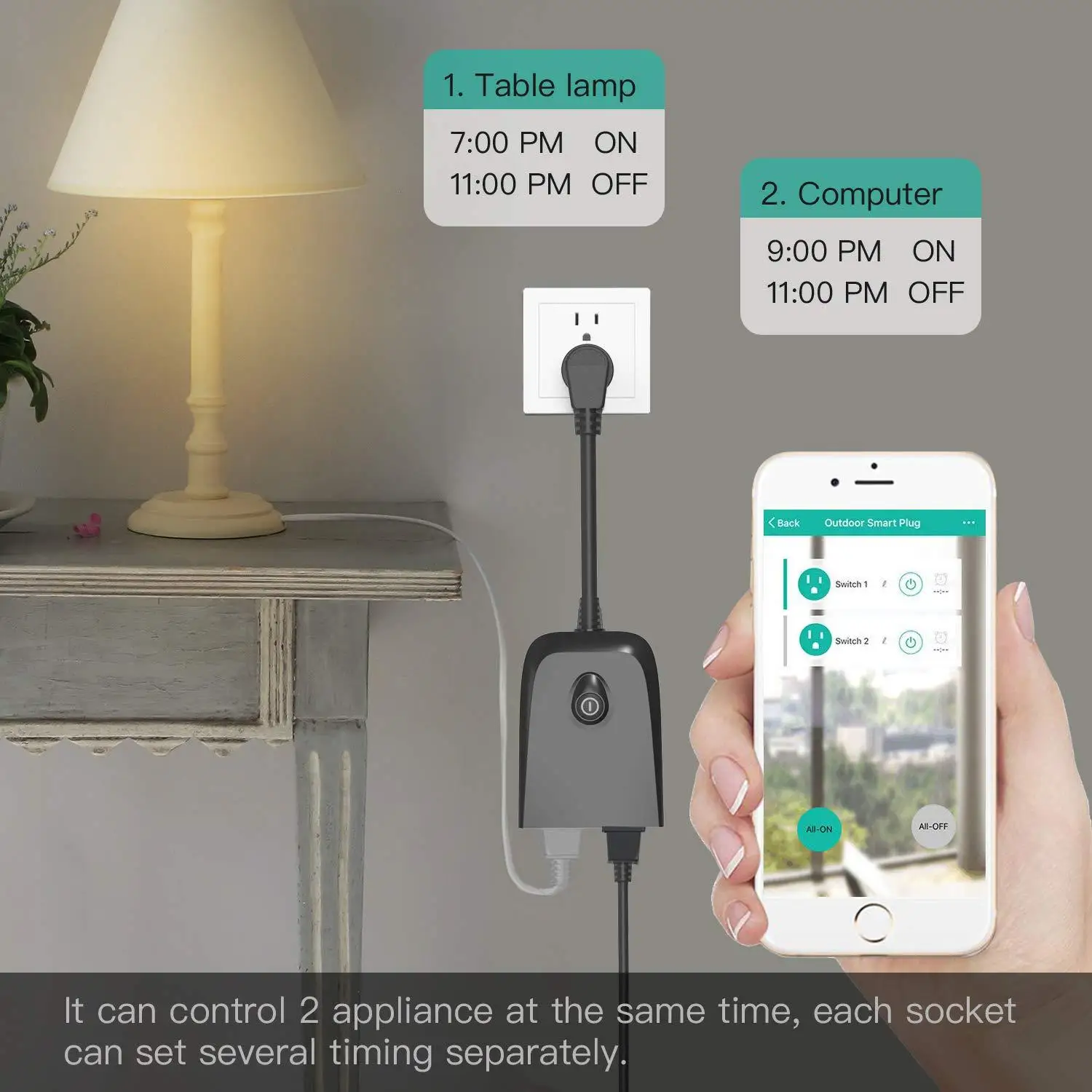 Home Automation Outdoor Wifi Smart Electric Plug Socket Wifi Electric Outlet Compatible With Alexa Google Home