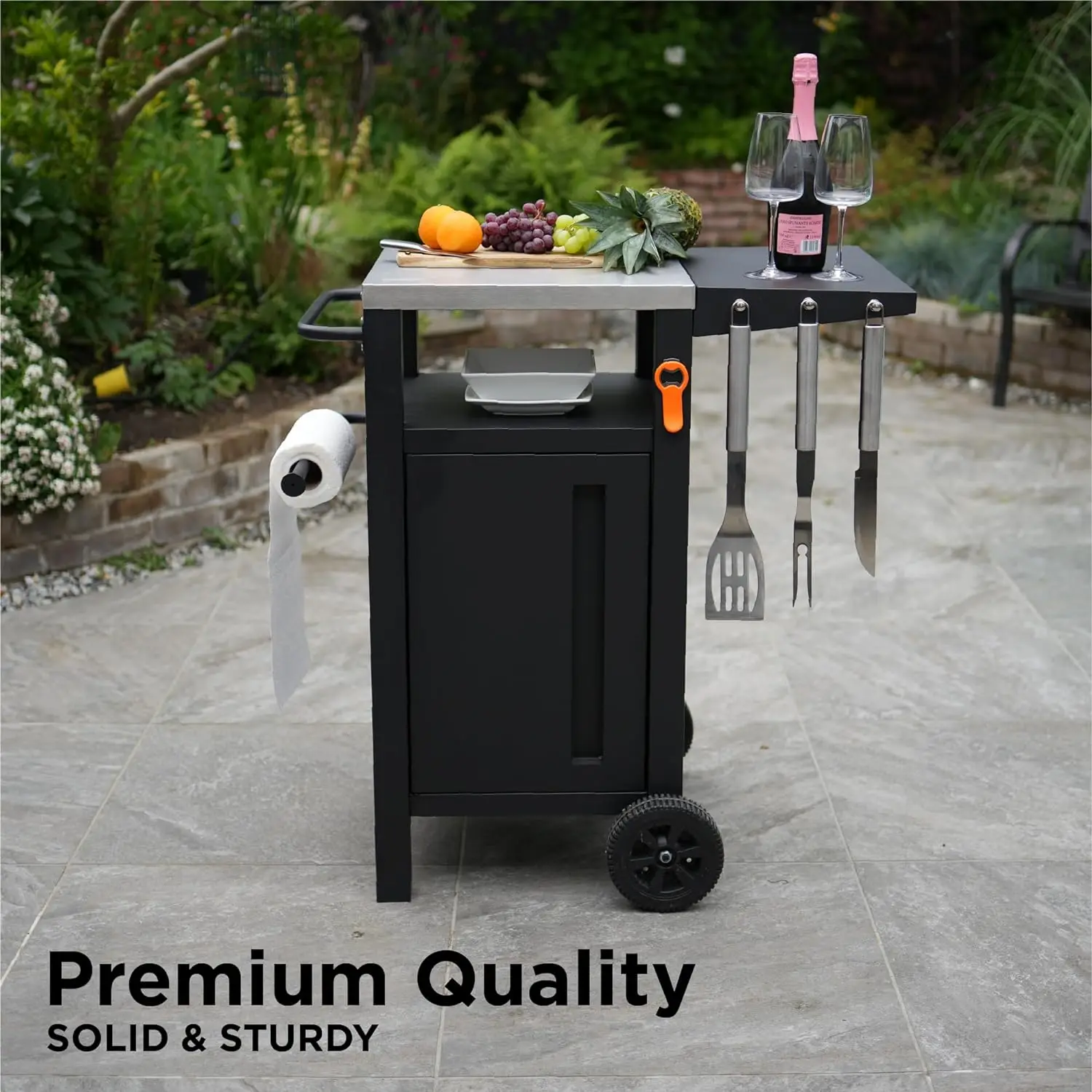 Grill Cart Outdoor with Storage Modular BBQ Cart Bar Patio Kitchen Island Prep Stand Cabinet