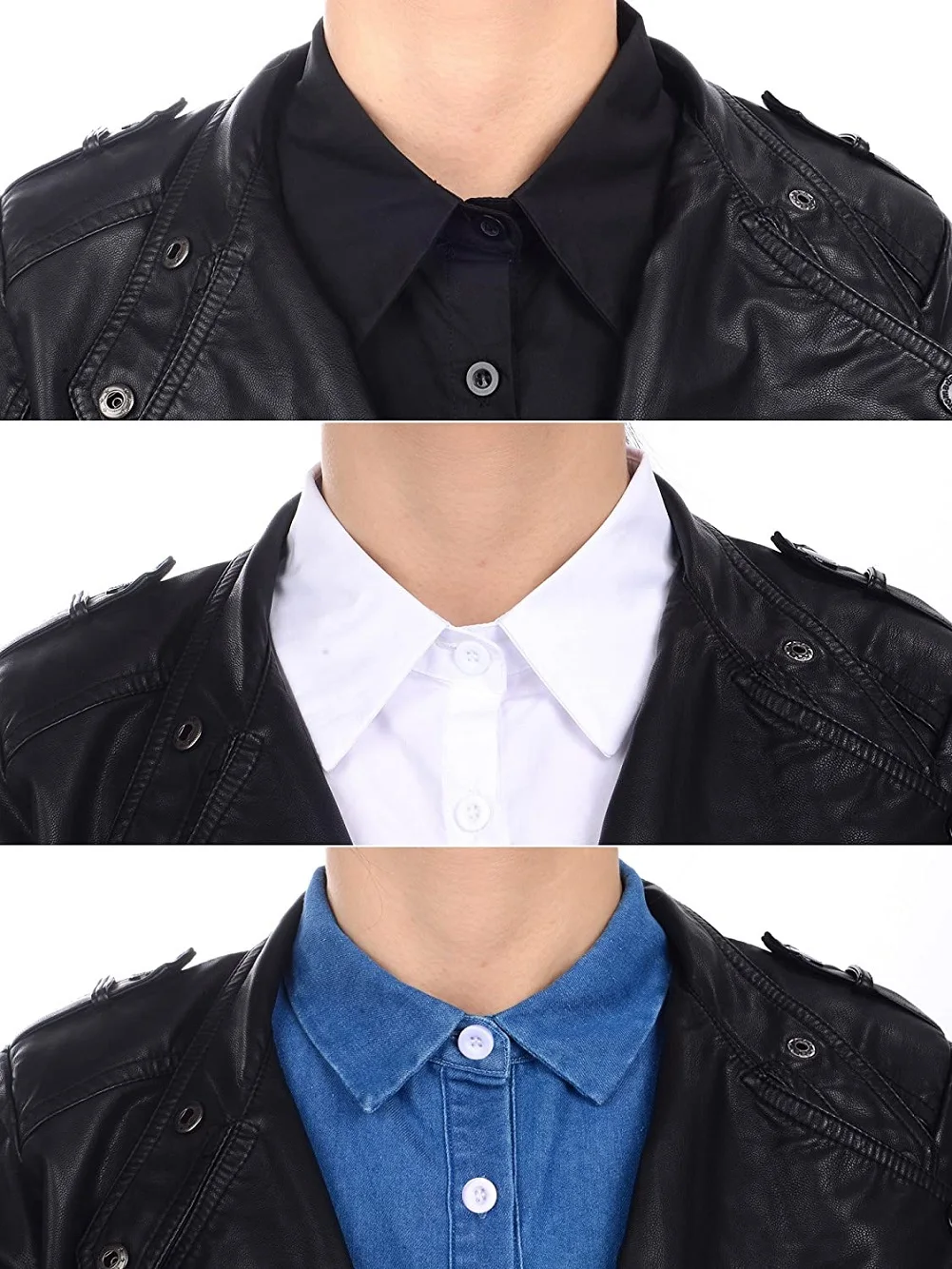 Detachable Collars Women Bow Tie Shirt  With Sequin Motifs At Collar Corners Shirt
