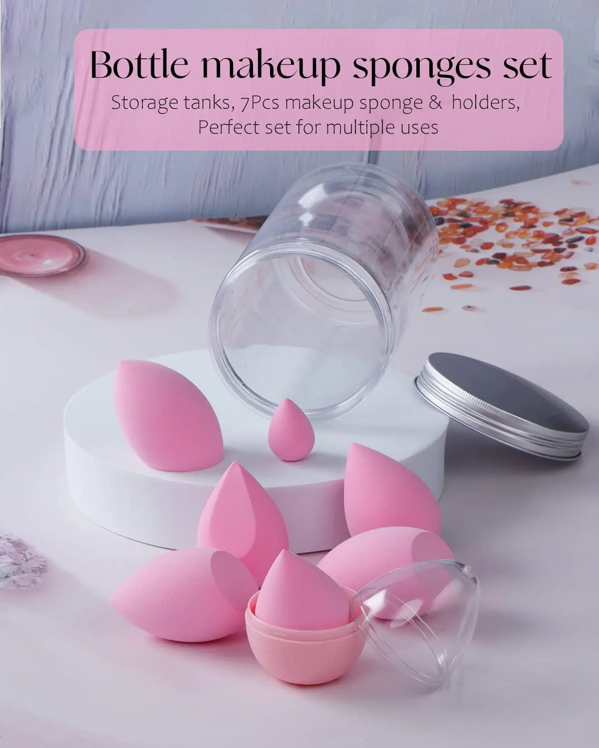 7 Pcs Makeup Blender Sponge Set Soft Beauty Sponge Blender With a Bottle And Egg Case Holer Makeup blender latex free
