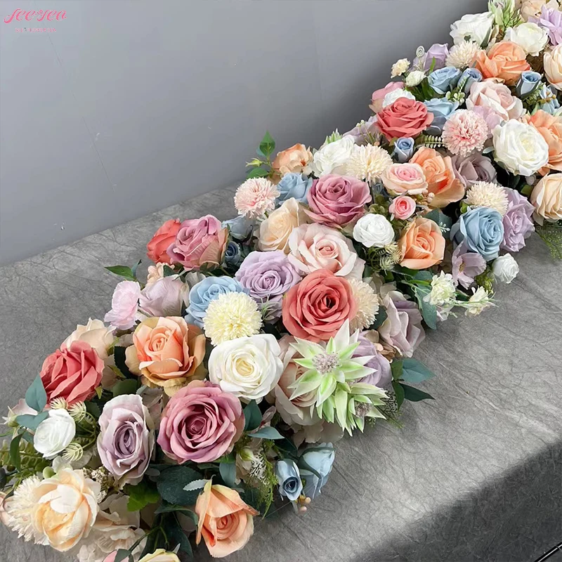 2024 New Product Hot Selling Silk Flower Table Runner Rose Flower Ball Home Wedding Event Centerpieces Table Decoration.