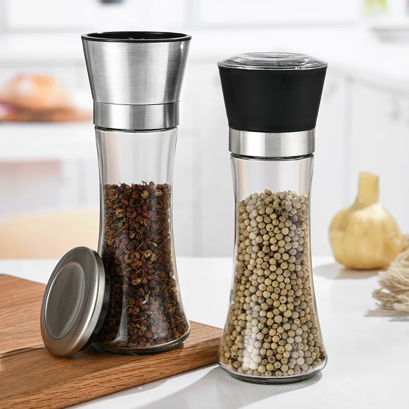 180ml 200ml Portable Empty Transparent Restaurant Kitchen Glass Salt and Pepper Grinder