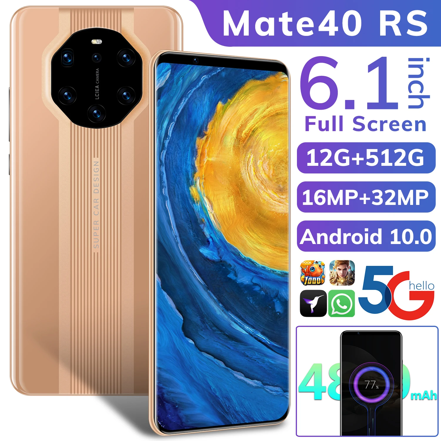 Высокое качество ремесло телефон Mate40 RS MTK6889 10-ядерный 6 1 