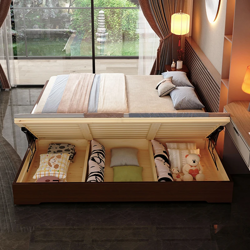 Детская кровать Tatami из массива дерева Новая в китайском стиле 1 5 метров без изголовья экономия пространства многофункциональная для хранения детская