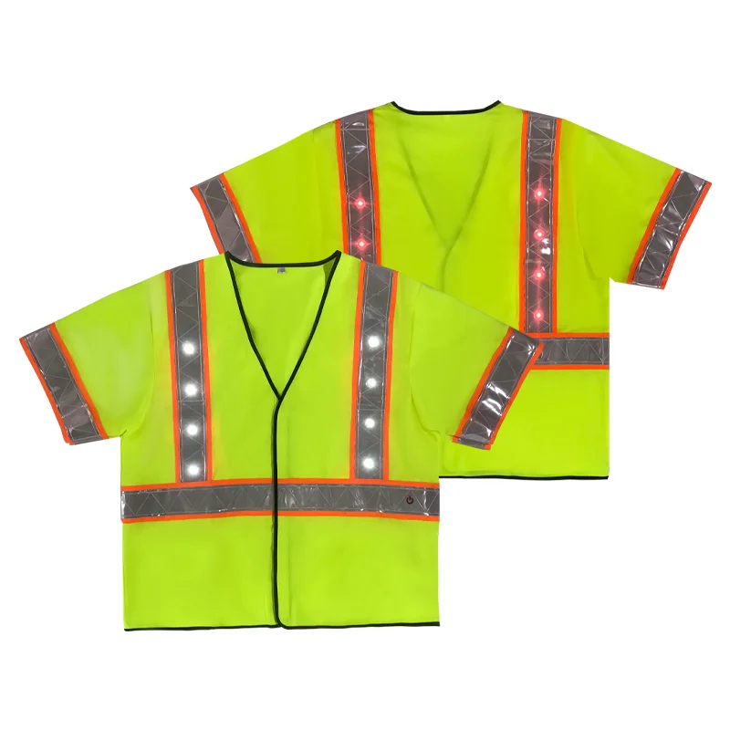 High Visibility LED Gloss Reflective Safety Vest Glow In Dark Class 3 Construction Working Reflector Safety Vest With Lights