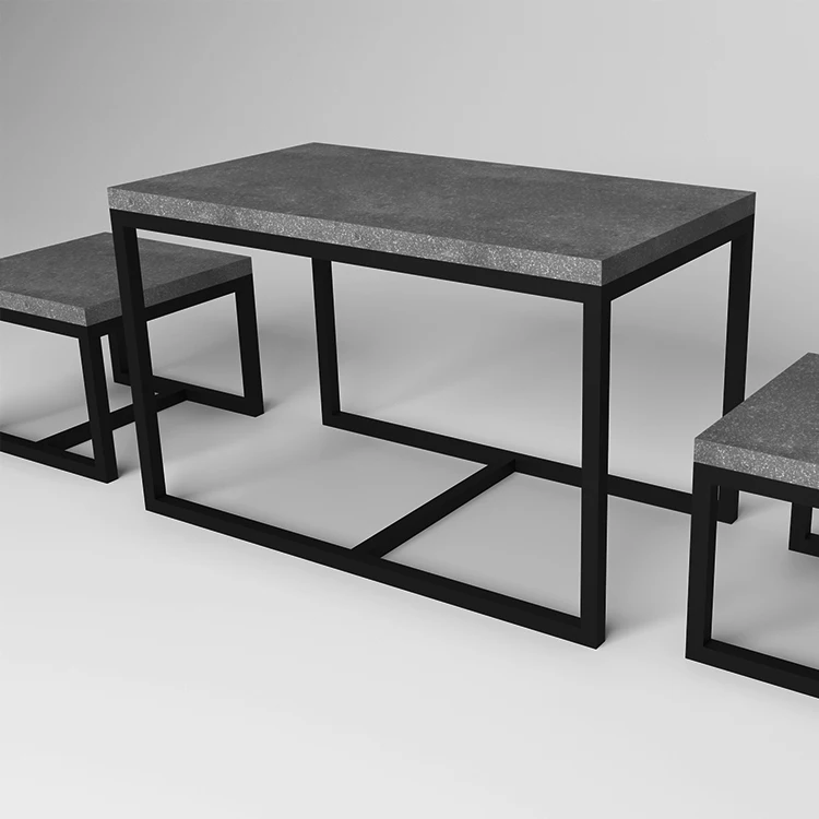 
Black powder coated steel grey solid surface coffee table 