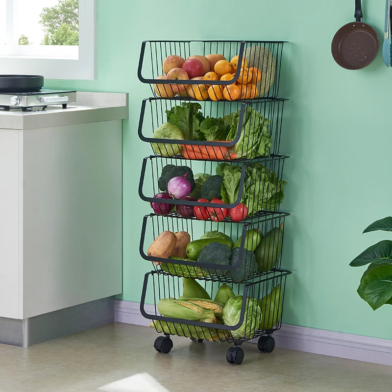 Multi-layer Kitchen Rack Storage Shleves Vegetables Fruit Basket Rolling Trolley Cart Kitchen vegetable storage rack