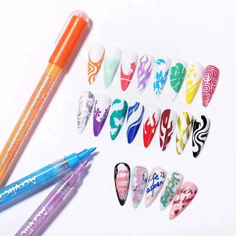 Private Label Wholesale Nail Graffiti Pen For 3D Nail Art DIY Gel Polish Nail Painting Manicure Tools Acrylic Paint Pens