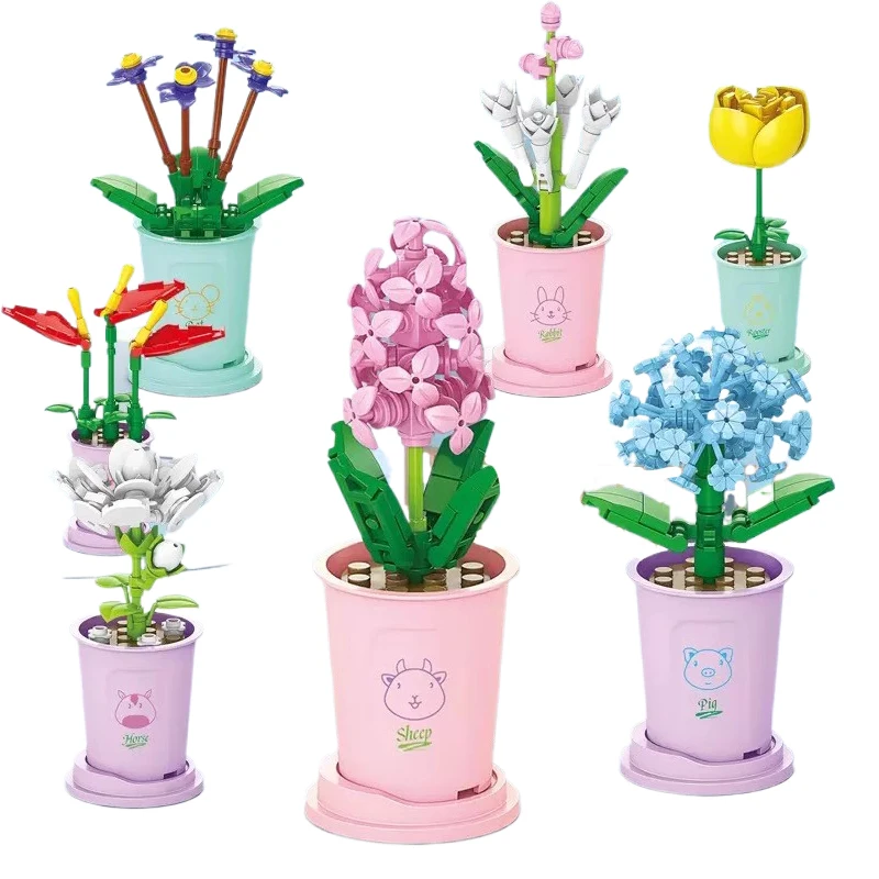 Building Blocks Flowers Mini Lucky Blossom Potted Plant Bricks Toy Girl DIY Gift Flowers 12 Types Building Block Sets Legos kits