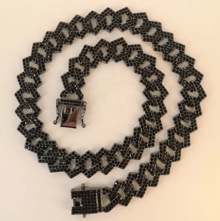 Iced out miami choker jewelry hip hop alloy full diamond 15mm width black cuban link chain necklace