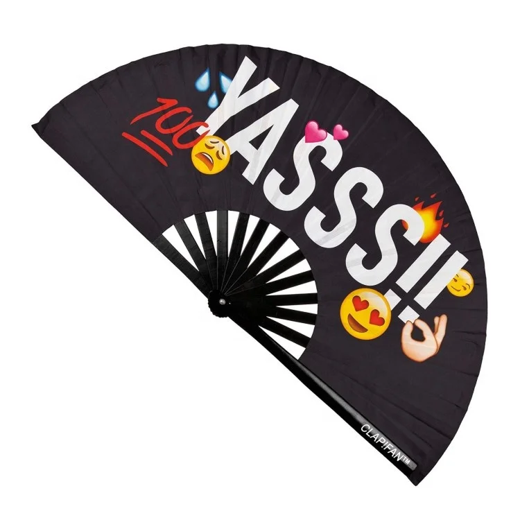 Promotional large rave fan nylon fabric hand held folding fans for advertisement