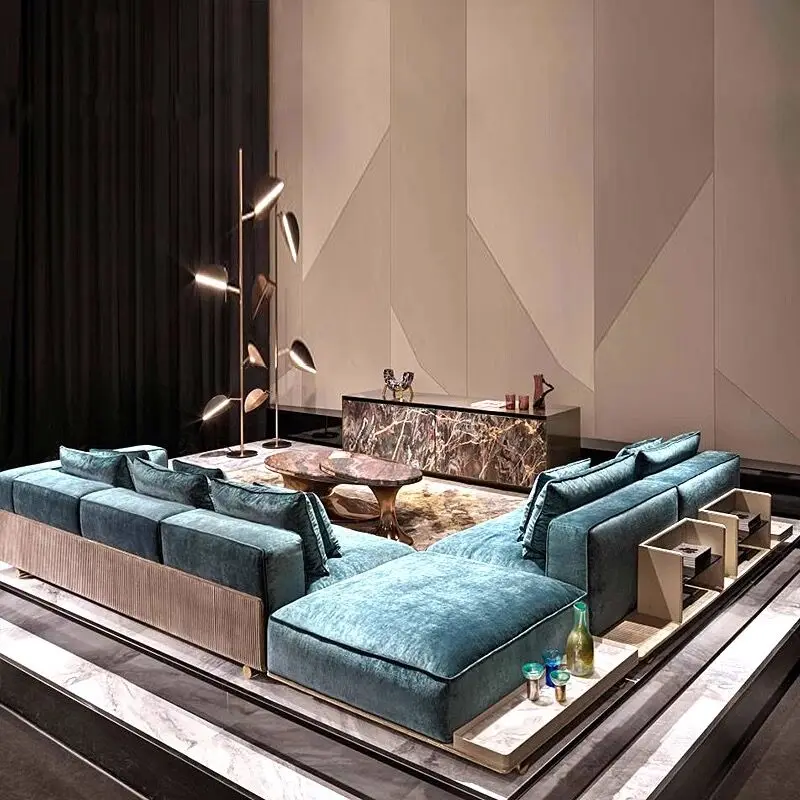 Green High quality Top grade luxury Living room sofa furniture set Rest room Italian modern fabric velour Sofa furniture
