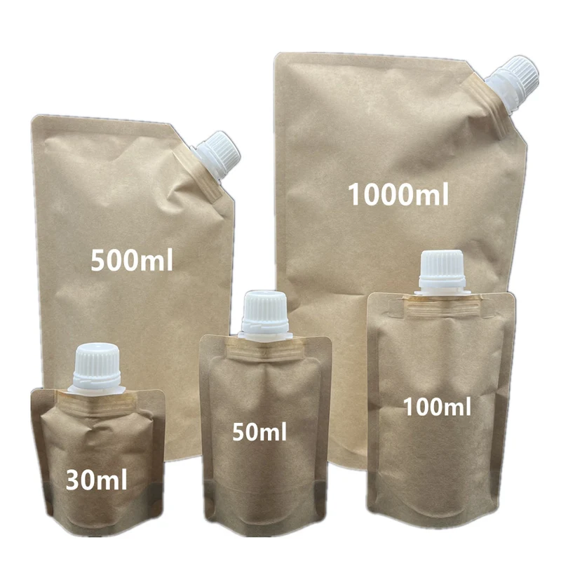 30ml 50ml 100ml 500ml 1000ml Liquid Juice eco friendly stand up kraft paper spout pouch
