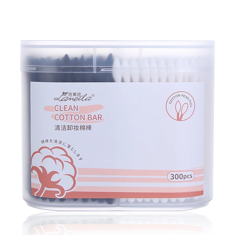 
Lameila 300pcs 2 in 1 wholesale personal care ear cleaning cotton swab paper stick black and white cotton buds A655 
