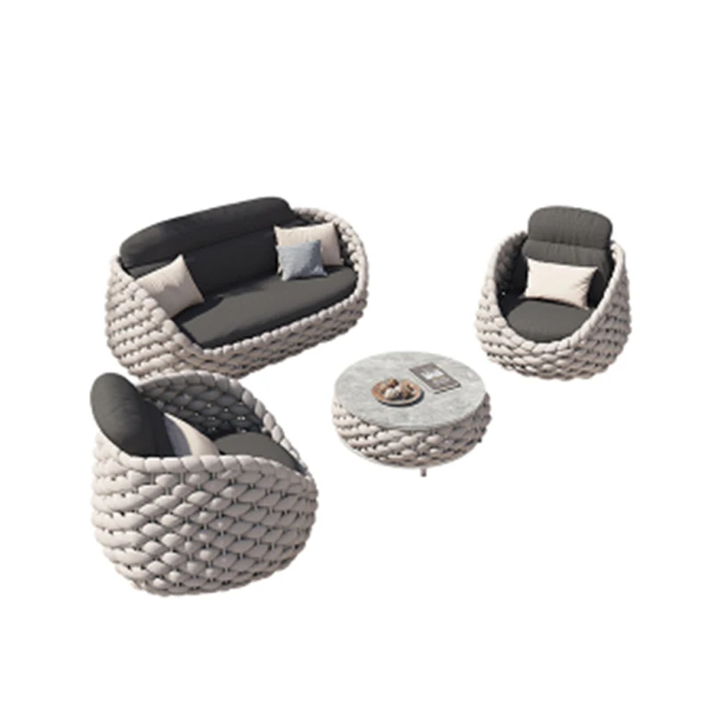 Modern Luxury Hotel Leisure Garden Outdoor Furniture Braided Rope Aluminum Alloy Patio Sofa Set For Villa And Hall