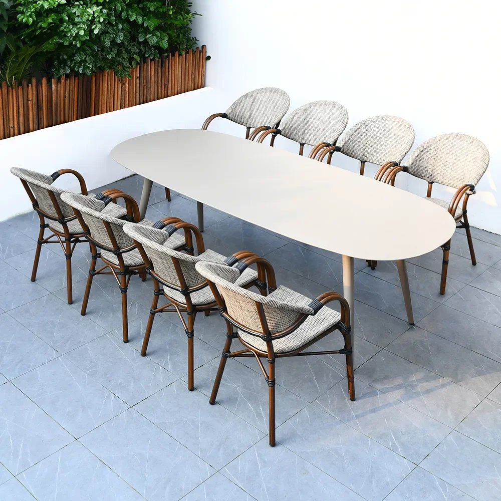 BKX modern style luxury white dining table party Oval patio furniture outdoor dinner table set