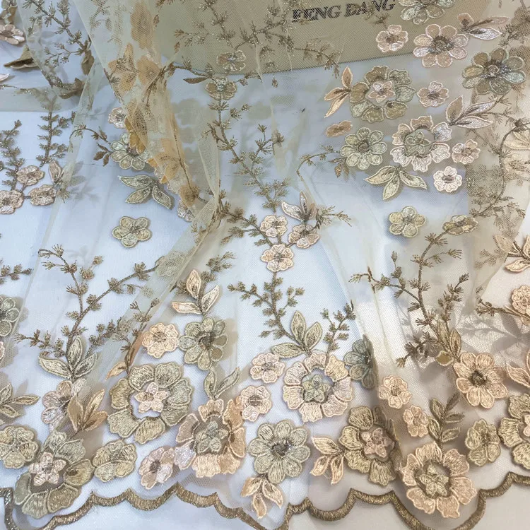 Exquisite 3D Flower Embroidery Lace Fabric Wedding Dress Hand Sewing Fabric