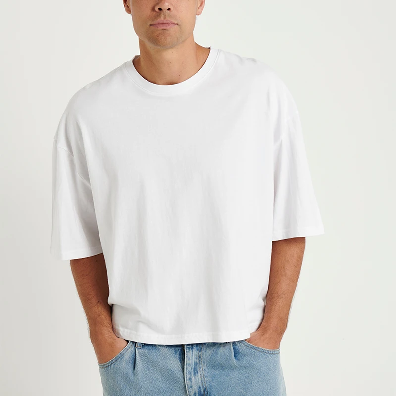 250 gsm T Shirt High-quality Pro Club Heavyweight T-shirt Custom Cotton Blanks Tee Screen Print Boxy Cropped T Shirt Men