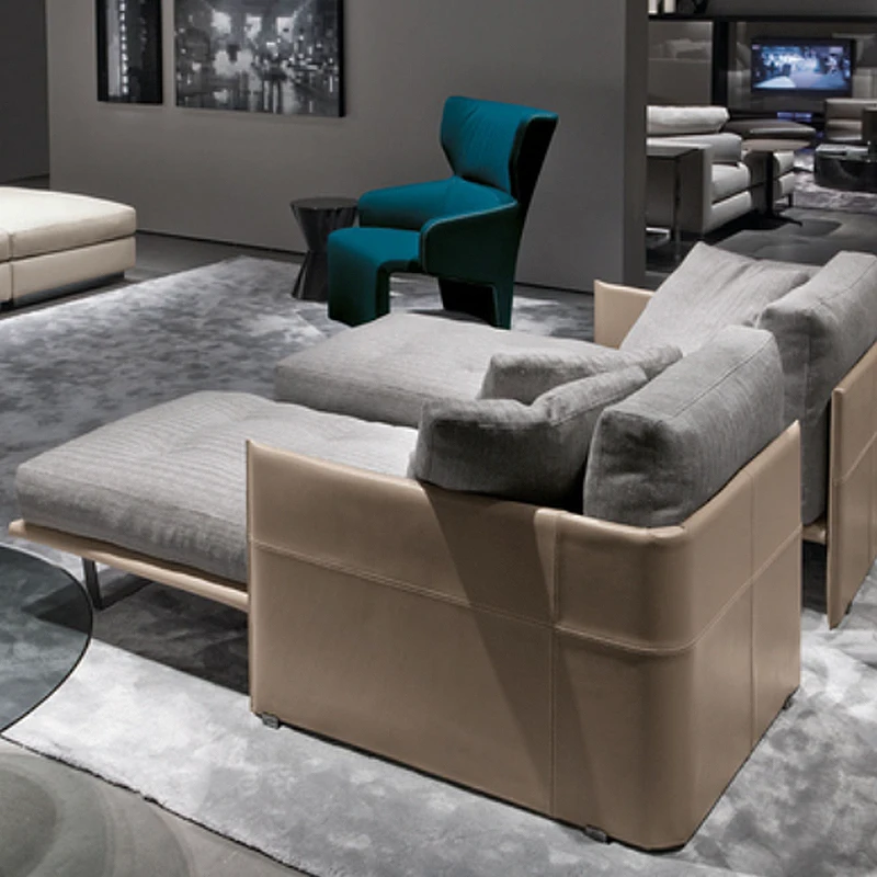 Live Room Light Luxury Leather Armrest Leisure Single Sofa Chair L Shape Sectional Set Recliner Recliner Sofas