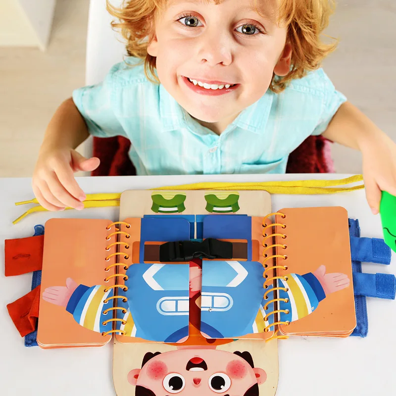 Montessori Wooden Early Enlightenment Life Skills Training Multi-layer Dressing Busy Board Button Button Wooden Toy for Children
