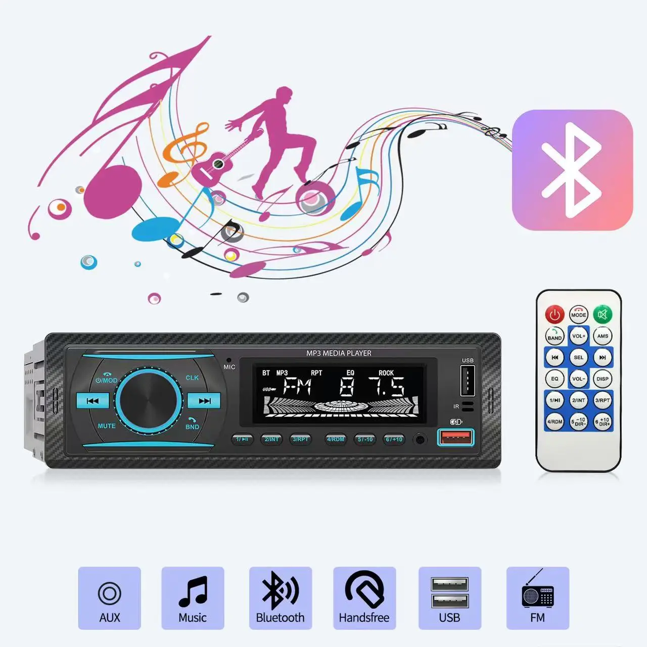 Colorful Light Bluetooth Radio Players Car Mp3 Player Fm Transmitter With Dual Usb