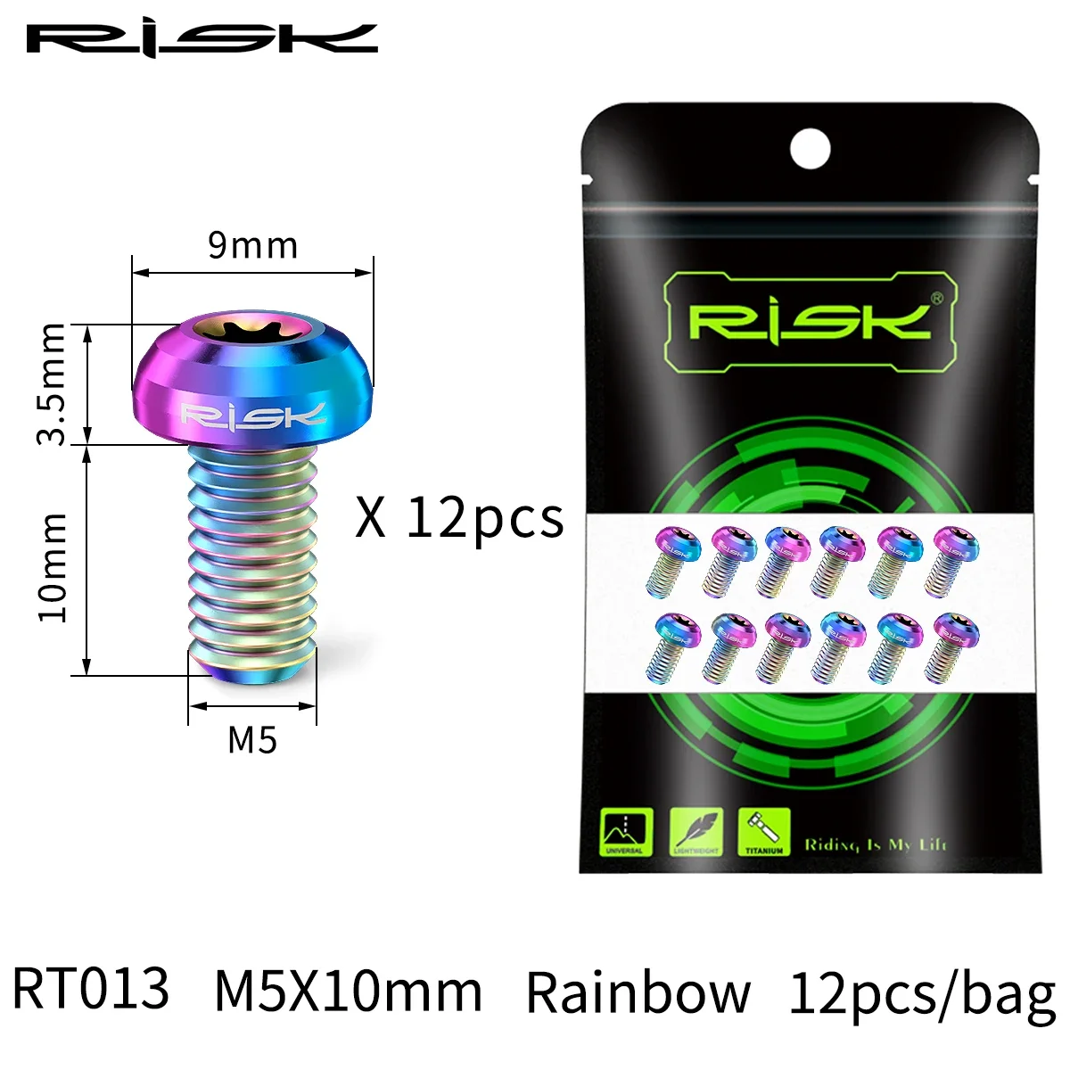 RISK 12PCS M5*10mm Bicycle Disc Brake Rotor Torx Bolts T25 MTB Bike Titanium Disc Brake Rotor Fixing Screws Cycling Accessories