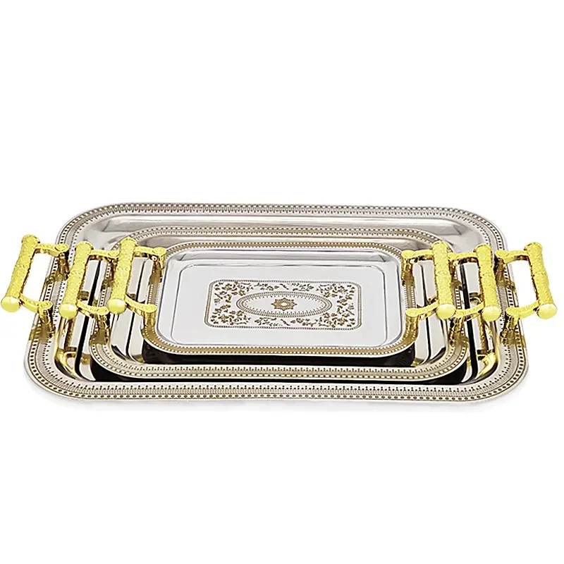 Gold Mirror Tray Luxury Custom Silver Buffet Wholesale Meal Hotel Serving Trays