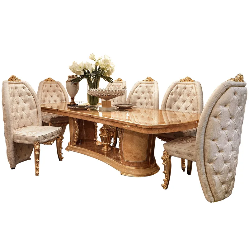 European Royal Wooden Dining Room 8 10 Seater Antique Luxury Dinning Furniture With Chairs French Solid Wood Table And Chair Set