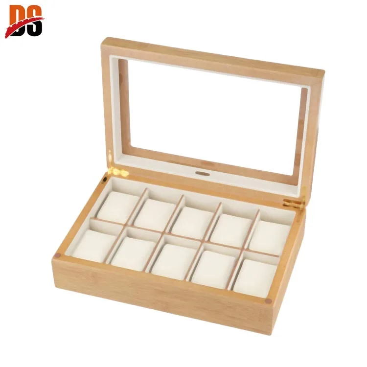 10 slot   bamboo gift box packaging  glass acrylic display box watch wood