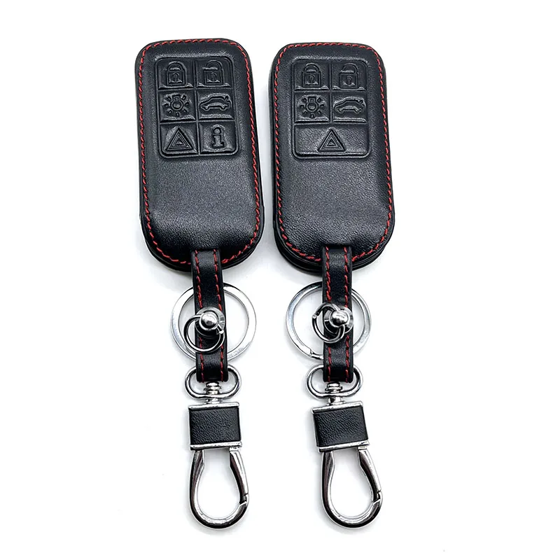 Leather Car Key Cover For Volvo XC70 XC60 V70 V60 S80 S60 V40 Keychain Holder Smart Keyless Remote Control Fobs Protector Cases
