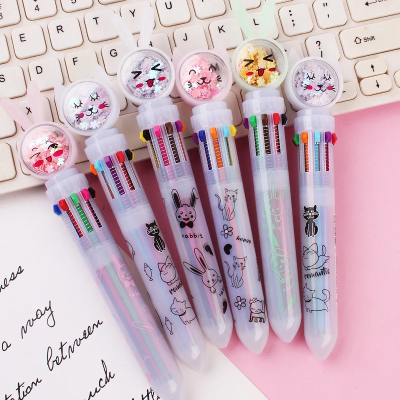 Cute Dinosaur Ballpoint Pens 10 Colors In 1 Pens Multicolor Flamingo Ball Pens For Kids Gift School Office Supplies Stationery