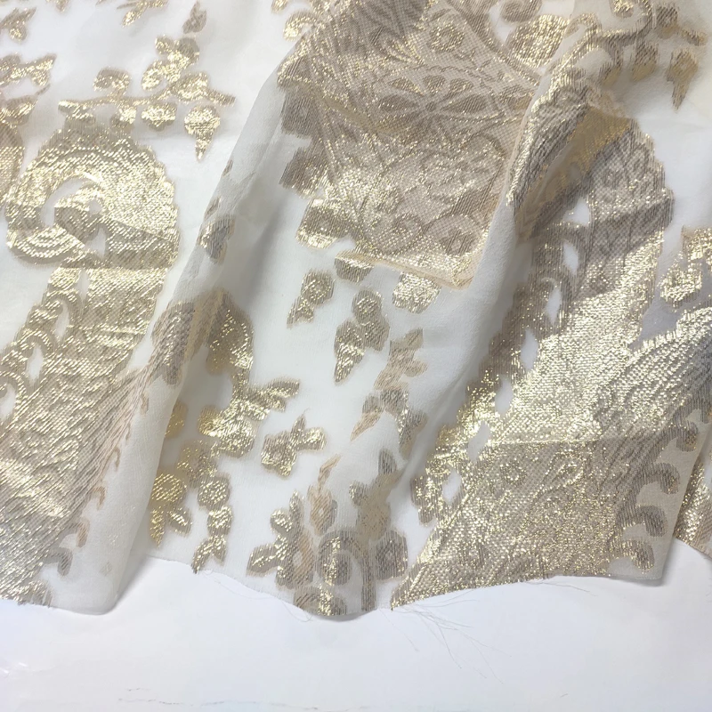 Stock lurex silk jacquard fabric silk metallic chiffon fabric