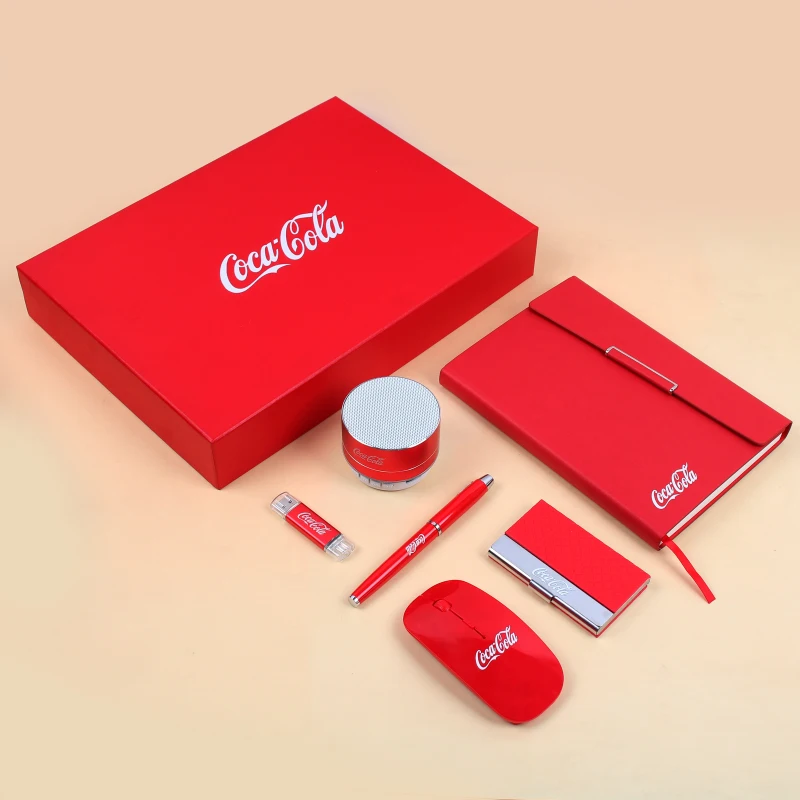 Business Gift Set Promotion VIP Corporate Gift Set with PU Leather Notebook Card Holder Mouse Ballpen OTG USB Speaker