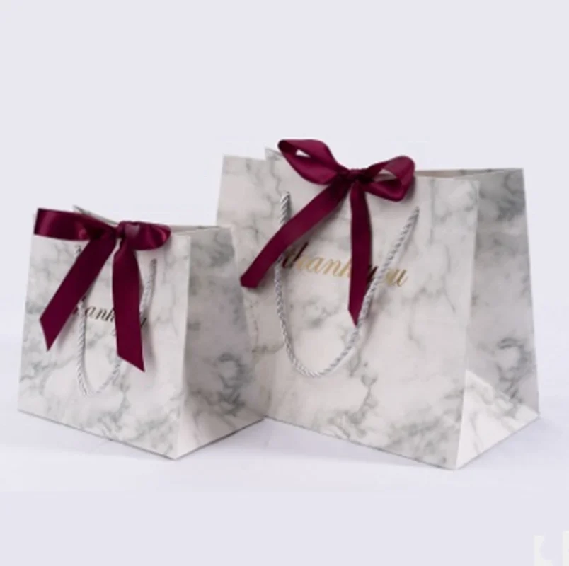 Custom luxury boutique packaging clothing shopping marble pattern paper bags with logo print