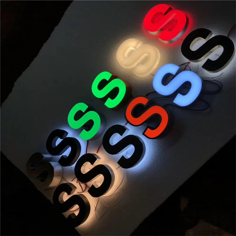 Custom shop name logo design metal face lit logo display signboard 3D luminous word led sign mobile advertising sign